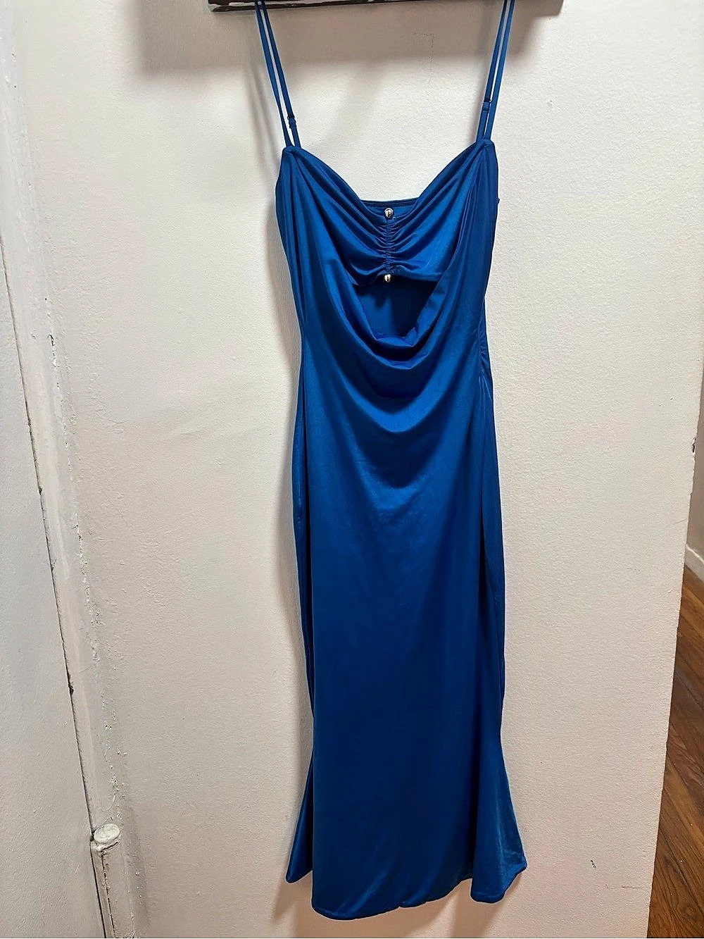 POLLY Blue Draped Maxi Dress Size US 2 Like New